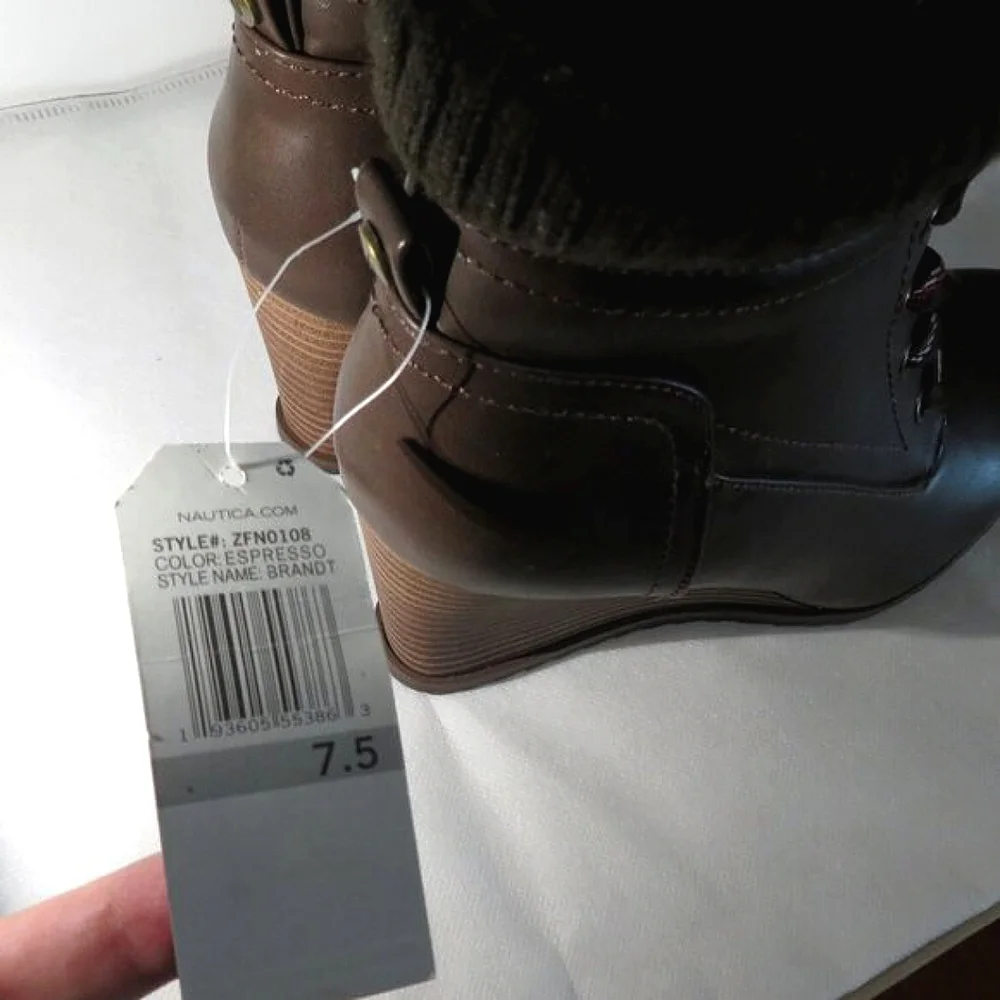 Nautica Espresso Brandt Lace-up Wedge Booties 7.5